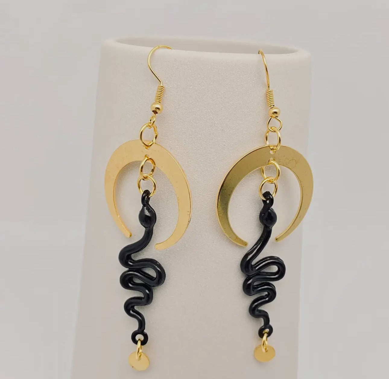 Black Snake Crescent Earrings