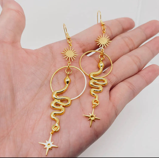 Gold Boho Snake Earrings