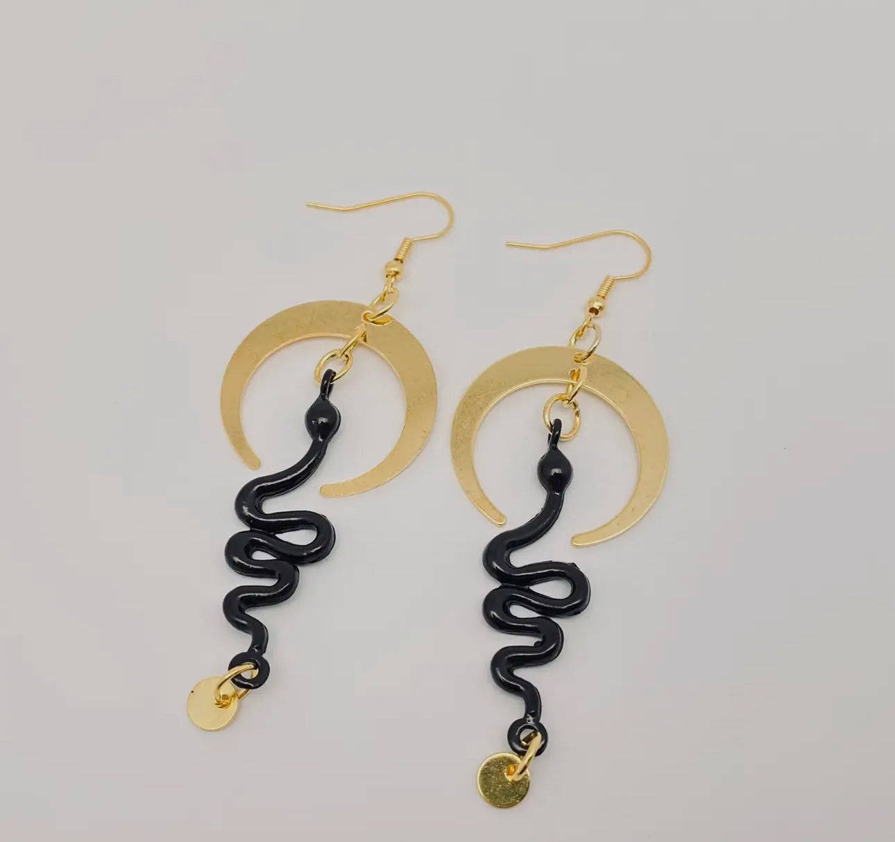 Black Snake Crescent Earrings